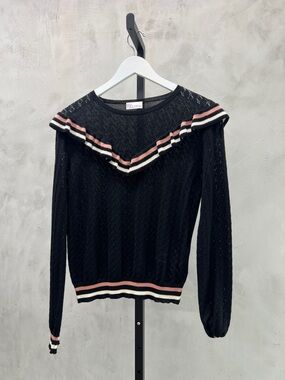 Valentino Black Knit Sweater with Pink and White Trim in good condition